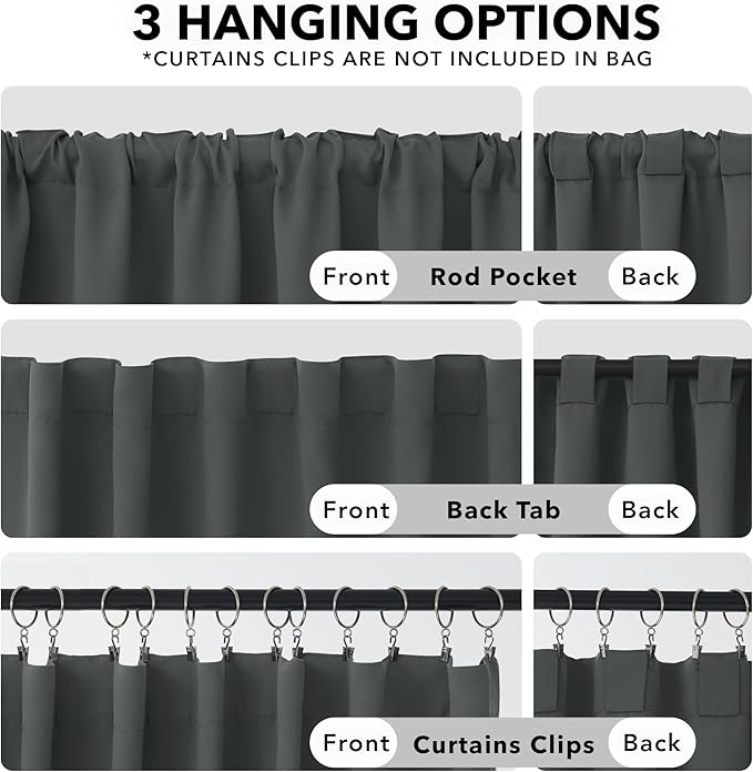 Deconovo Blackout Curtains, Thermal Insulated, W42 x L72 2 Panels, Back Tab, Machine Washable, Room-Darkening Drapes for Bedroom/Living Room Dark Grey