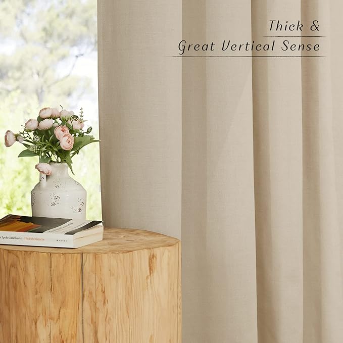 NICETOWN Angora Short Linen Curtains for Kitchen, Thick Flax Small Window Treatments Semi Sheer Privacy Assured with Light Through for Cafe/Bathroom, W42 x L48, 2 Panels