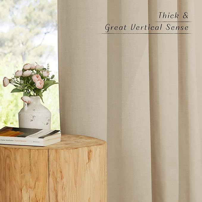 NICETOWN Angora Thick Linen Curtains 72" Length, Grommet Privacy Window Treatments Linen Weave with Light Penetration Vertical Drapes for Farmhouse/Home Office, W42 x L72, 2 Panels