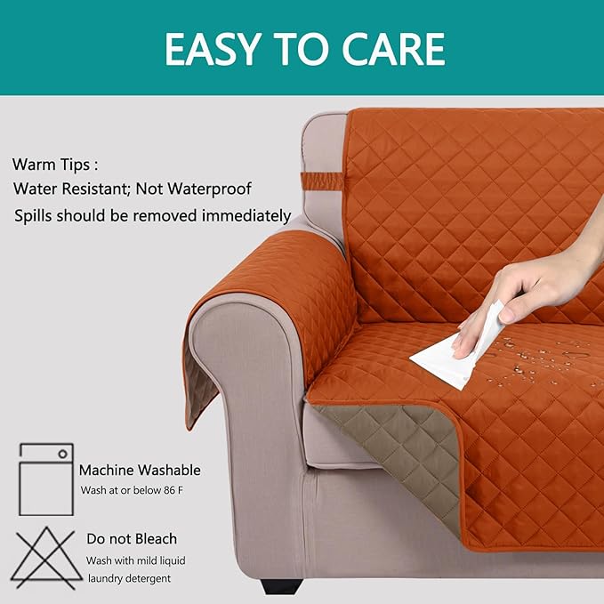U-NICE HOME Reversible Oversized Chair Covers Quilted Water Repellent Pet Protectors with Elastic Straps(28''Armchair, Orange/Taupe)