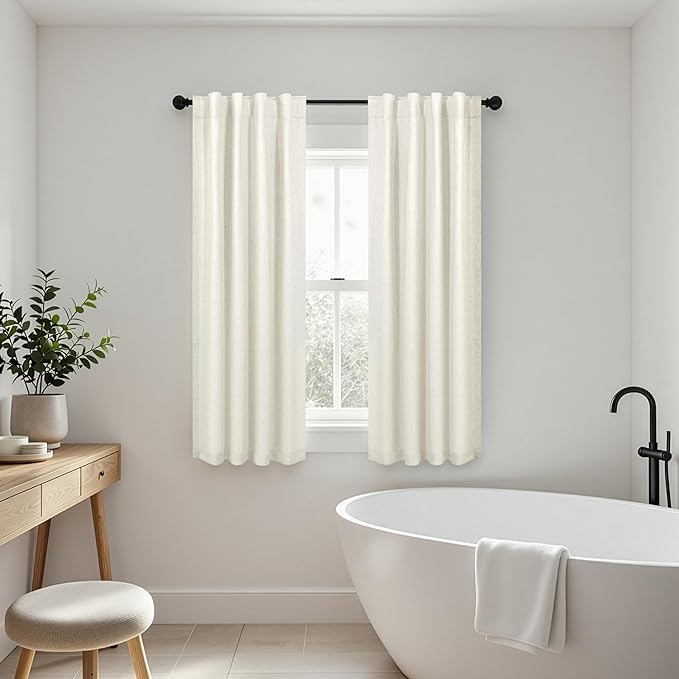 Pitalk Textured Linen Blackout Curtains 45 Inches Long 2 Panels Bathroom Window Curtain Short for Bedroom Kitchen Cafe Privacy Decorative Boho Farmhouse Thermal Insulated 36 x 45 Length Cream Ivory