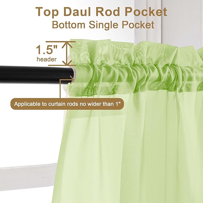 Chyhomenyc Sheer Curtains 108 Inch Length 2 Panels Set, Extra Long Light Filtering Solid Voile Window Drapes for Living Room Bedroom, 42Wx108L, 9FT Length, Set of 2, Lime