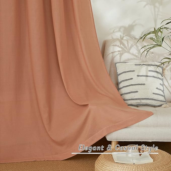 NICETOWN Linen 78 inch Curtains for Kitchen Window, Grommet Thick Flax Linen Terracotta Small Window Treatments Privacy Assured with Light Filtering for Cafe/Kids Room, W68 x L78, 2 Panels