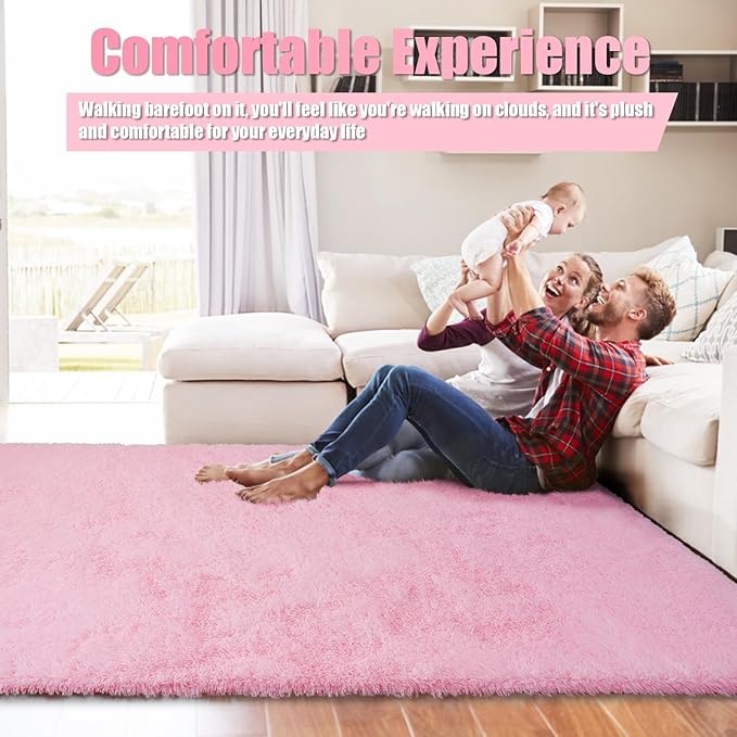 9x12 Fluffy Area Rugs for Living Room,Large Pink Fuzzy Shag Area Rug for Bedroom,Soft Non-Shedding Indoor Plush Carpet for Kids Bedroom Nursery Home Decor
