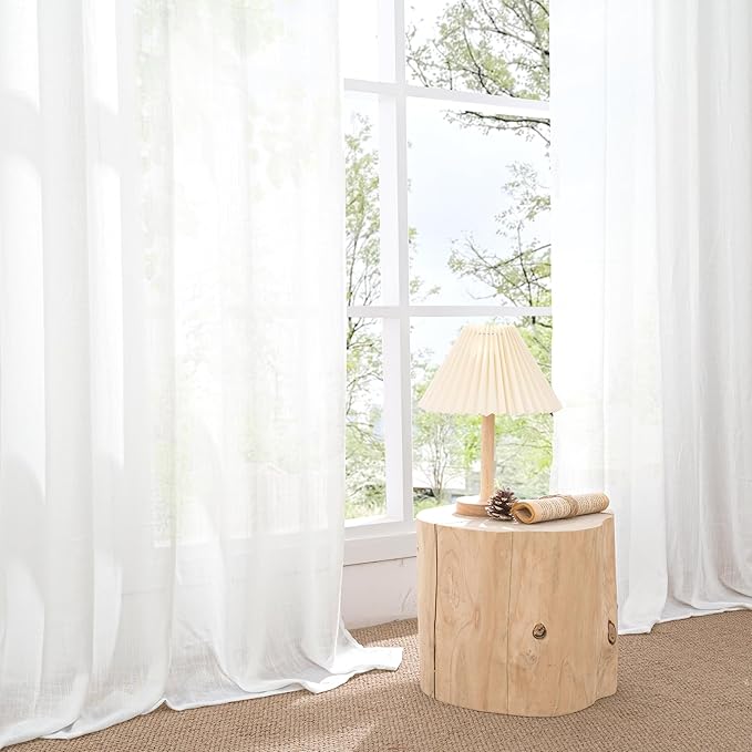 BGment White Linen Semi Sheer Curtains for Living Room 80 Inch Length - Rod Pocket Light Filtering Window Drapes Natural Textured for Bedroom Dining Lightweight Rustic, 2 Panels Set, 52 X 80 Inch