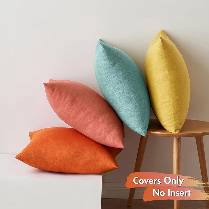 MIULEE Pack of 4 Decorative Outdoor Throw Pillow Covers Linen Waterproof Pillow Covers Farmhouse Cushion Cases for Patio Garden Tent Balcony Couch Sofa 16x16 inch Orange Teal