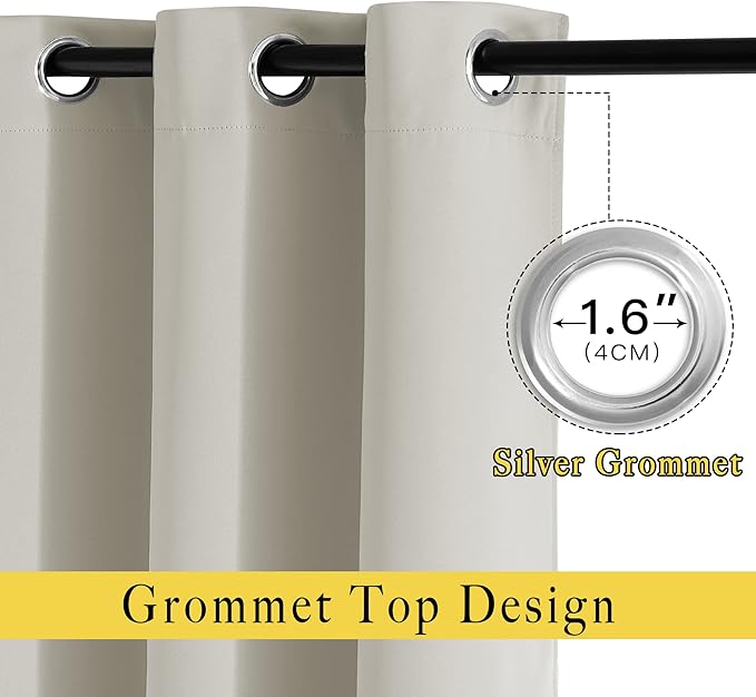 NICETOWN Natural Room Darkening Bedroom Curtains 96 inches Long, Grommet Thermal Insulated Room Darkening Window Treatments Sound Reducing for Living Room, W46 x L96, 2 Panels