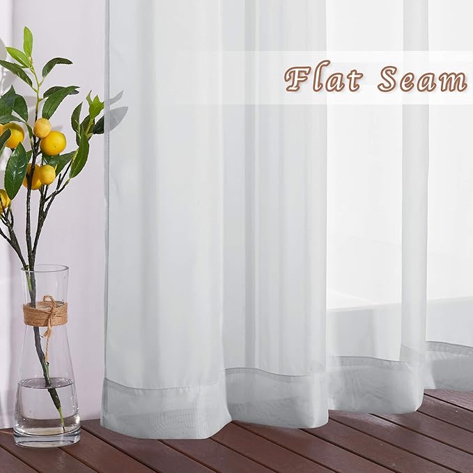 NICETOWN Light Gray Sheer Curtains - Simple Design Window Treatment Ring Top Voile Panels for Girls Room (2-Pack, W54 x L72)