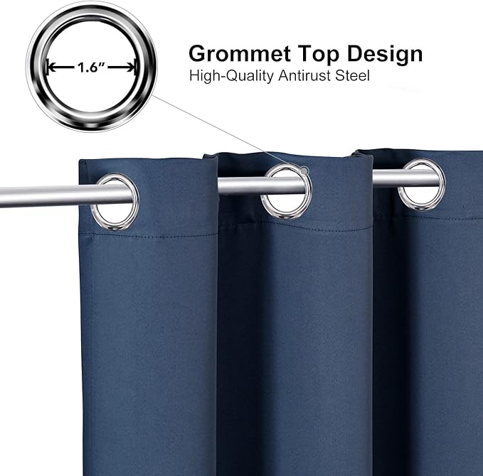 ChrisDowa Grommet Blackout Curtains for Bedroom and Living Room - 2 Panels Set Thermal Insulated Room Darkening Curtains (Stone Blue, 52W x 84L)