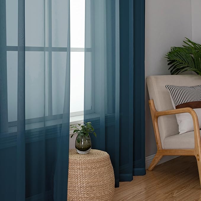 Simplebrand Dusty Blue Sheer Curtains 63 Inch Length 2 Panels, Rod Pocket Solid Color Window Sheer Curtain Panels, Elegant Curtains & Drapes for Living Room, Bedroom 2 Panels (42" W x 63" L)