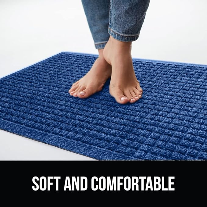GORILLA GRIP® Ultra Absorbent Front Door Mat Outside Entrance, 47x35, Traps Dirt and Moisture, HydroABSORB Indoor Outdoor Doormat Holds Up to 6 Cups Water, Stain and Fade Resistant Welcome Mat, Blue