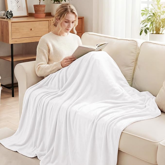 Exclusivo Mezcla Fleece Blanket Twin Size for Bed, Super Soft and Warm, All Season, Cozy, Plush, Lightweight, 60x80 Inches Pure White