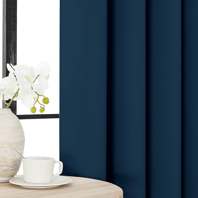 Joydeco Blackout Curtains 90 inch Long 2 Panels Set, Thermal Insulated Long Curtains & Drapes 2 Burg, Room Darkening Grommet Drapes for Bedroom Living Room Windows (Navy Blue, W52 x L90 Inch)