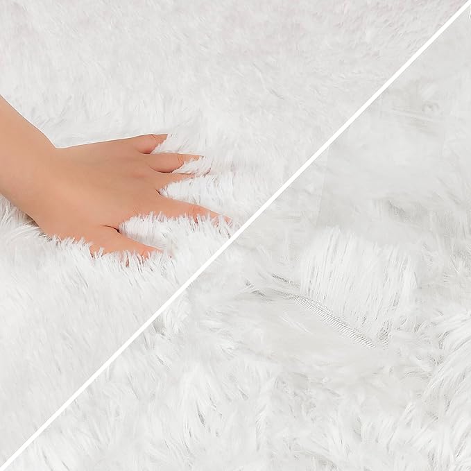 Runner Rug for Bedroom White 2x8ft Fluffy Area Rug Bedside Runner Rug for Kids Room Boys Teens Nursery Baby Living Room Dorm Home Decor Carpets