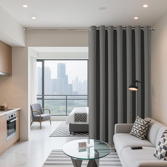 Joydeco Blackout Patio Sliding Door Curtains 90 Inches Long, Grommet Privacy Room Divider Curtains, Extra Wide Thermal Blackout Drapes for Bedroom Living Room (Light Grey, 70Wx90L, 1 Panel)