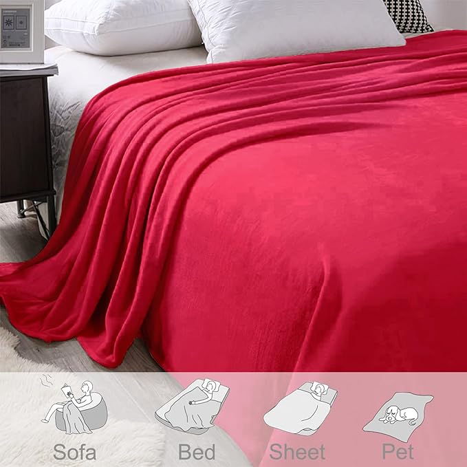 Exclusivo Mezcla Fleece Throw Blanket for Couch, Sofa, 300GSM Super Soft and Warm Blankets, Red Throw All Season Use, Cozy, Plush, Lightweight, 50x60 Inches
