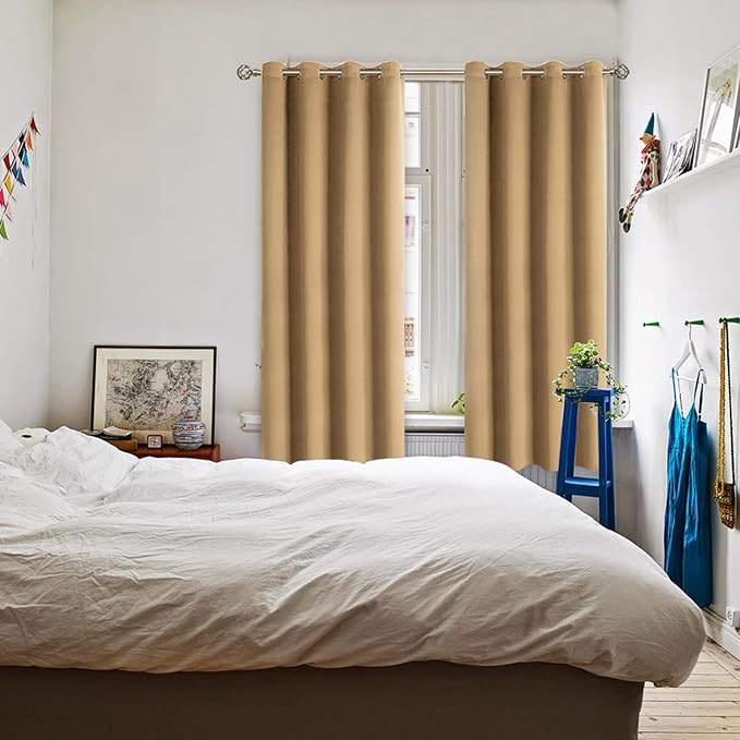 BGment Blackout Curtains for Bedroom - Grommet Thermal Insulated Room Darkening Curtains for Living Room, Set of 2 Panels (52 x 72 Inch, Khaki)