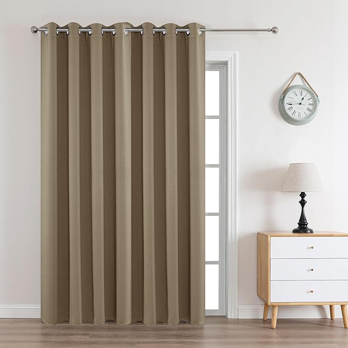 Joydeco Blackout Curtains 108 Inches Long 1 Panel, Thermal Insulated Long Curtains& Drapes 1 Piece, Room Darkening Grommet Drapes for Living Room Bedroom Window (W70 x L108 Inch, Khaki)