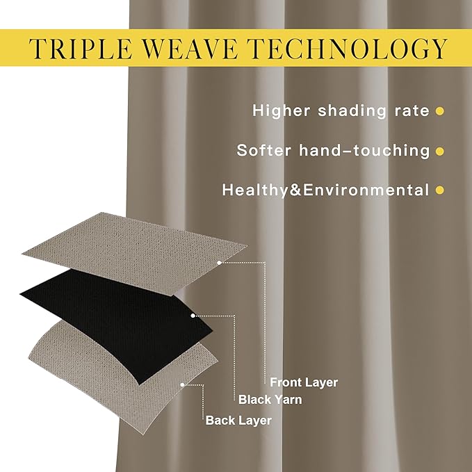 NICETOWN Blackout Taupe Curtains & Drapes 90 inches Long for Bedroom - Noise Reducing Thermal Insulated Grommet Room Darkening Window Treatments for Sliding Glass Door (2 Panels, 66 x 90 Inch)