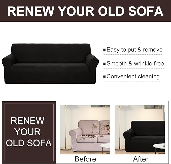 U-NICE HOME Loveseat Cover Stretch Couch Cover Sofa Cover Sofa Slipcover Furniture Protector for 2 Cushion Couch Sofa Pet Friendly(Loveseat, Black)
