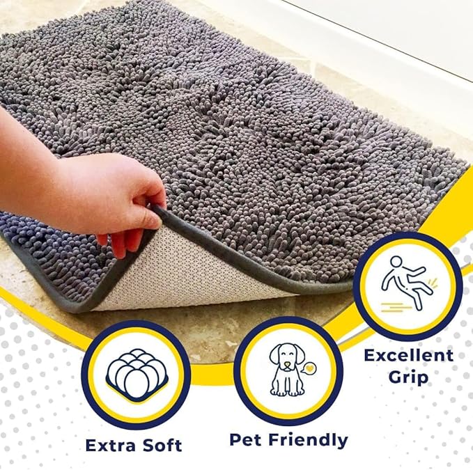 Muddy Mat® | Super Absorbent Door Mat Indoor, Microfiber Quick Dry Chenille Entryway Rug, Non-Slip Front Door Mat, Indoor Mats for Entryway, Machine Washable Pet Rug, Grey 5ft x 7ft