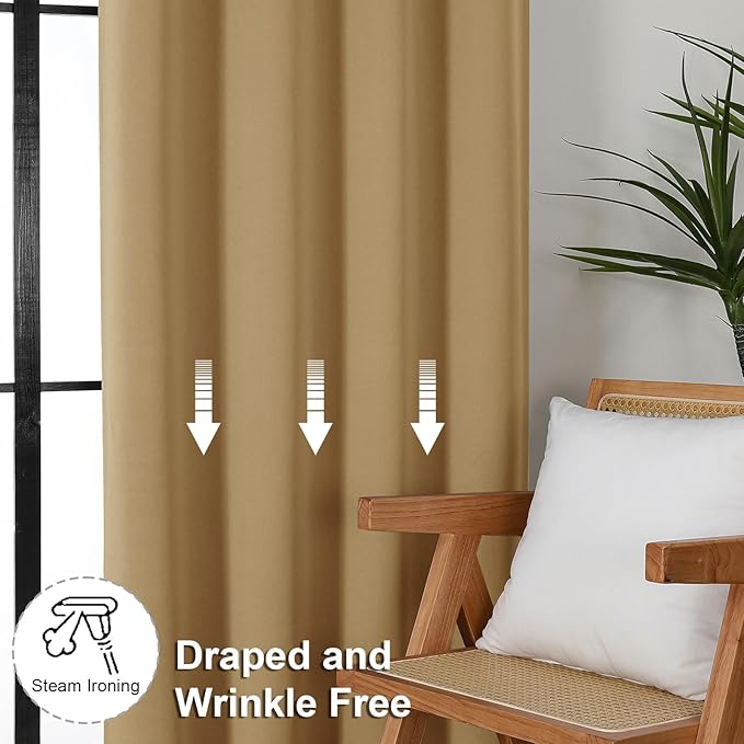 Simplebrand Ava Gold Short Blackout Curtains for Bedroom 54 Inches Long 2 Panels Set, Solid Thermal Insulated, Energy Saving Window Treatment Curtains Blackout Drapes, W40 x L54 Inch, Gold