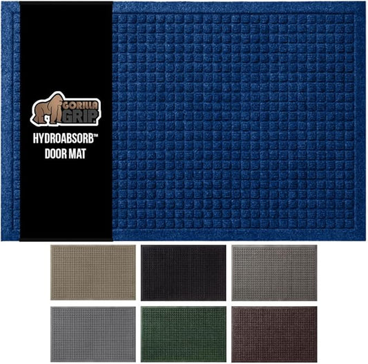 GORILLA GRIP® Ultra Absorbent Front Door Mat Outside Entrance, 35x23, Traps Dirt and Moisture, HydroABSORB Indoor Outdoor Doormat Holds Up to 5.7 Cups Water, Stain and Fade Resistant Welcome Mat, Blue