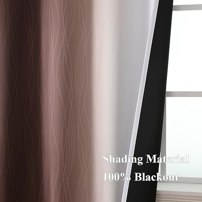 Estelar Textiler Brown and Greyish White Blackout Curtains 72 Inch Length 2 Panels Set, Full Room Darkening Grommet Ombre Curtains for Bedroom, Thermal Insulated Light Blocking Gradient Drapes,52Wx72L