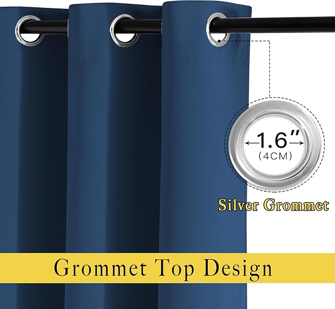 NICETOWN Moroccan Blue Blackout Living Room Curtains 110 inches Long, Grommet Thermal Window Treatments Room Divider Blinds Sound Reducing for Living Room, W66 x L110, 2 Pieces
