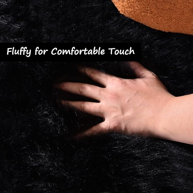 Goolela Black Fluffy Rug 4x6 Fuzzy Furry Shag Rug for Bedroom Living Room Faux Sheepskin Fur Area Carpet Rectangle