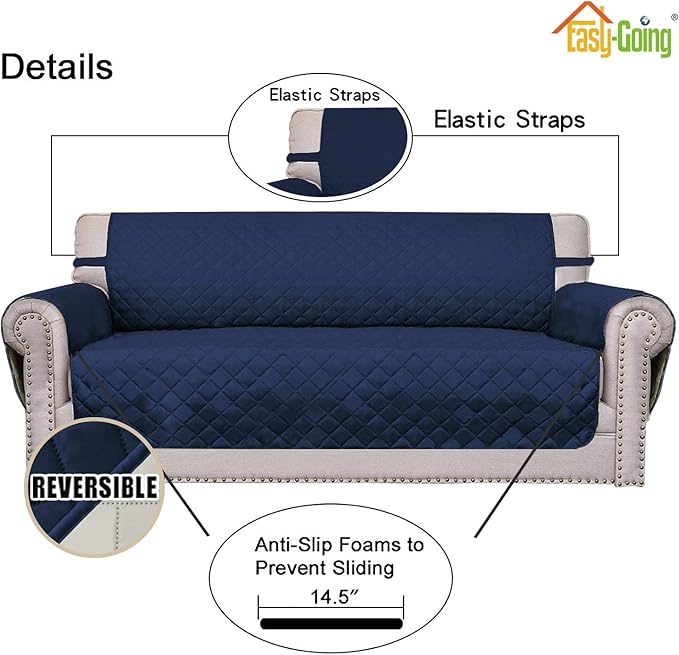 Easy-Going Chair Sofa Slipcover Reversible Sofa Cover Water Resistant Couch Cover Furniture Protector Cover with Elastic Straps for Pets Kids Children Dog Cat (Chair, Navy/Ivory)