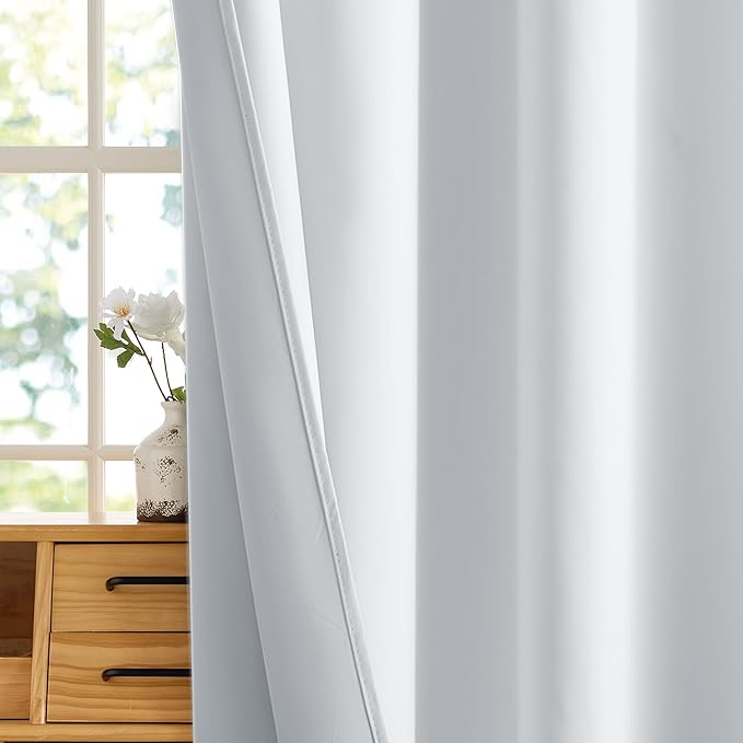RYB HOME White 100% Blackout Curtains, Thermal Insulated Heat & UV Blocking Total Room Darkening Privacy Drapes for Bedroom Dining Living Room, Width 42 by Length 80, White, 2 Panels