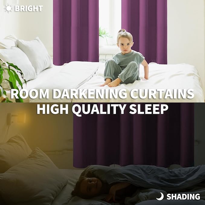 BGment Room Darkening Curtains 84 Inches Long - Grommet Thermal Insulated Drapes Window Treatment Curtains for Bedroom, 2 Panels, 52 x 84 Inch, Eggplant Purple