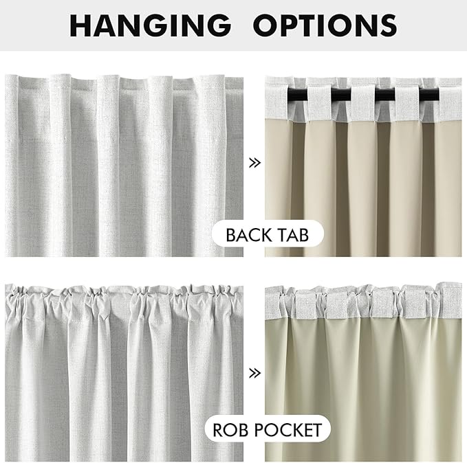 MIULEE 100% Blackout Linen Curtains for Bedroom, Heathered White Solid Luxury Decor Thermal Insulation Room Darkening Drapes for Living Room Nursery Back Tab Rod Pocket 42 x 96 Inches, 2 Panels