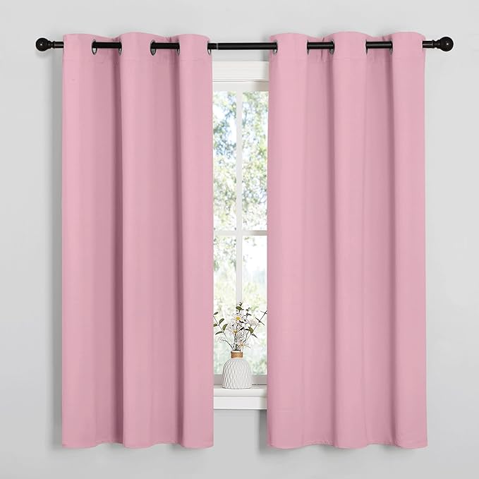 NICETOWN Window Curtain Panels, Thermal Insulated Solid Grommet Blackout Draperies/Drapes for Basement (Crystal Pink, 1 Pair, 34 by 54-inch)