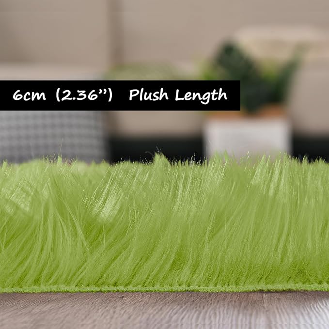 Goolela Lime Green Area Rug 9x12 Fluffy Fuzzy Furry Rug for Bedroom Living Room Shaggy Faux Sheepskin Fur Soft Rectangle