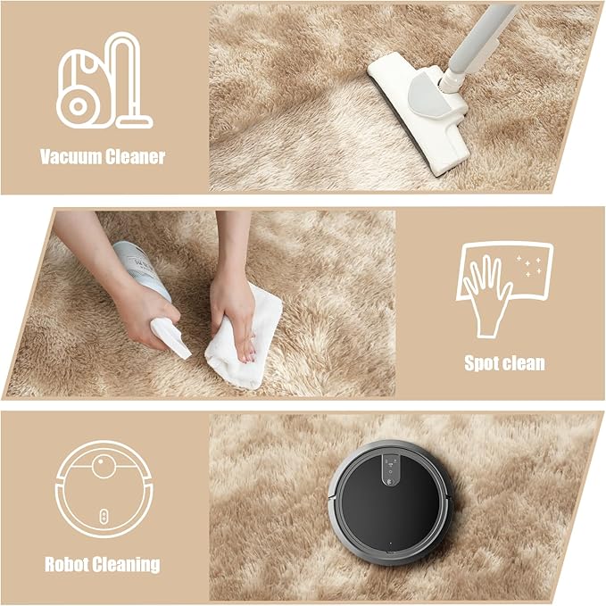 9x12 Fluffy Area Rugs for Living Room,Large Fuzzy Shag Area Rug for Bedroom,Soft Non-Shedding Indoor Plush Carpet for Kids Nursery Home Decor,Tie-Dyed Beige