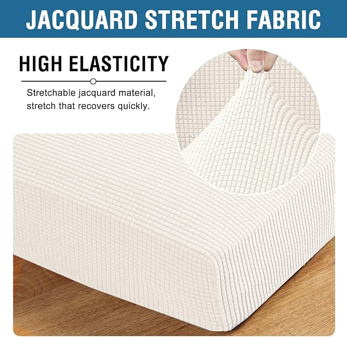 H.VERSAILTEX Super Stretch Individual Seat Cushion Cover Sofa Covers Couch Cushion Covers Slipcover Sets Thick Jacquard Textured Twill Fabric (3 Piece Sofa Cushion Covers, Porcelain White)