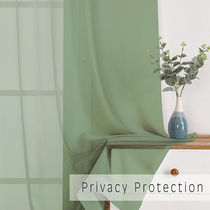 OWENIE Sheer Curtains, Sage Green Sheer Curtains 84 inch Length 2 Panels Set, Rod Pocket Voile Fimly Sheer Drapes for Living Room/Bedroom, 2pcs, Each 42" W x 84" L