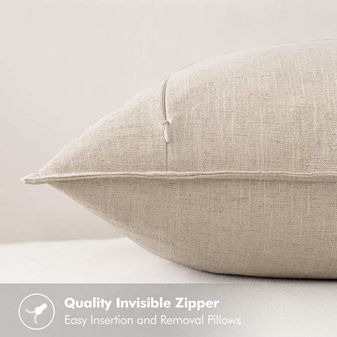MIULEE Decorative Linen Pillow Covers 18x18 Inch Natural Beige Boho Farmhouse Neutral Couch Throw Pillows for Bed Pack of 2 Accent Modern Pillowcase Sofa Livingroom Home Decor