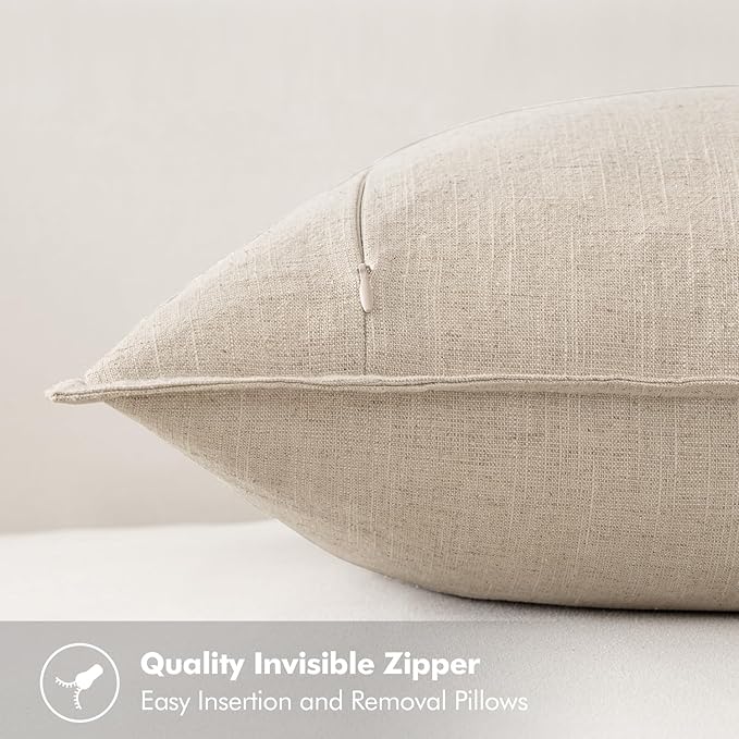 MIULEE Decorative Linen Euro Sham Pillow Covers 26x26 Natural Beige Boho FarmhouseNeutral Couch Throw Pillows for Bed Pack of 2 Accent Modern Pillowcase Sofa Livingroom Home Decor