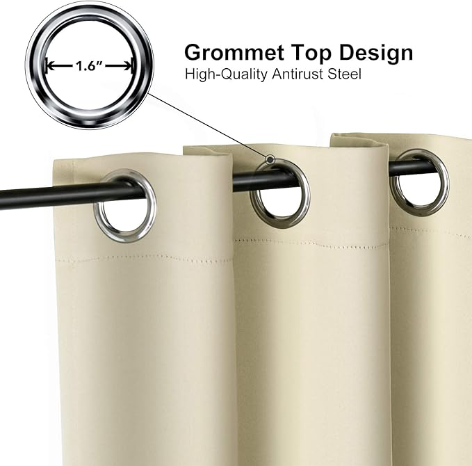 ChrisDowa Room Darkening Curtains 80 Inches Long 2 Panels Set for Living Room, Grommet Thermal Insulated Blackout Curtains for Bedroom (Beige, 52 x 80 Inch)