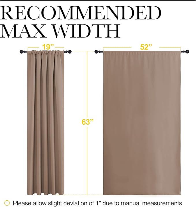 NICETOWN Bedroom Blackout Panels - Window Treatment Thermal Insulated Solid Rod Pocket Blackout Curtains/Drapes for Kitchen Decoration (Cappuccino, Set of 2, 52 by 63 inches)