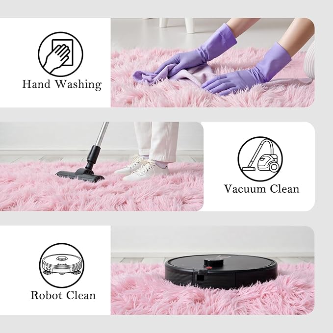Rugs for Living Room 6x9, Alfombras para Salas Fluffy Shag Large Fuzzy Plush Soft Area Rug, Shaggy Carpets for Bedroom, Kids Boys Girls Home Decor Aesthetic(6 x 9, Pink)
