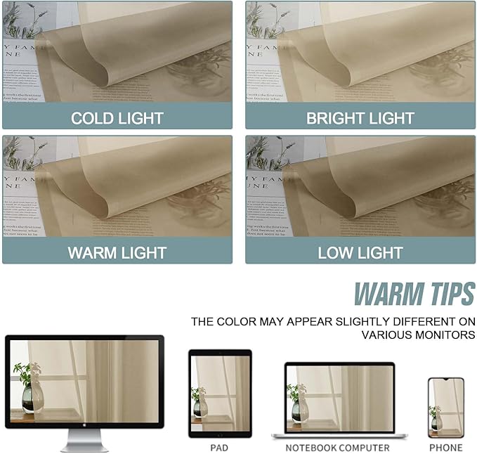 Taupe Sheer Curtains 63 Inch Length 2 Panels, Voile Sheer Curtain for Living Room, Breathable Light Filtering Modern Window Treatments, Soft Fabric Dual Rod Pocket Drapes, 2x42Wx63L Inches