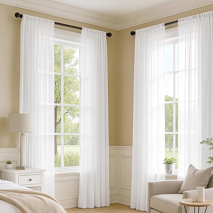 MIULEE White Sheer Curtains 96 Inches Long, 4 Panels Set, Light Filtering Rod Pocket Voile Drapes for Living Room and Bedroom, Airy Soft Fabric Window Treatments, 42 x 96 Inches