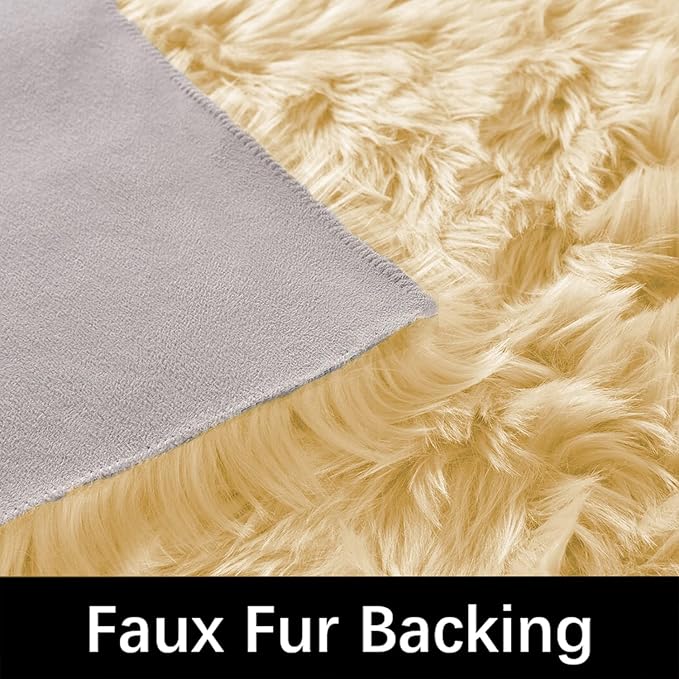 Latepis 3x4 Rugs Yellow Fur Rug Washable Faux Sheepskin Rug Shag Fluffy Rugs for Bedroom Cute Room Décor, Rectangle