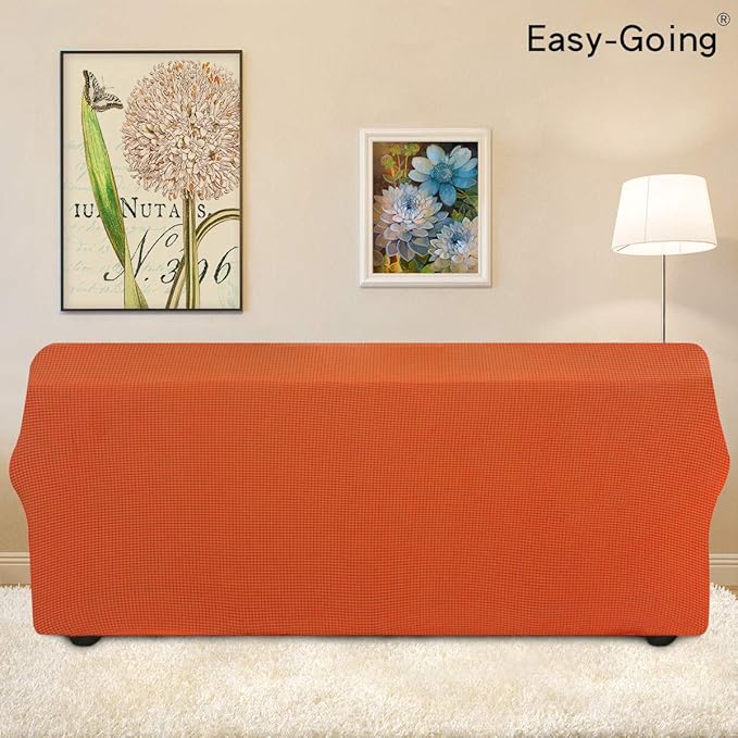Easy-Going Stretch Oversized Sofa Slipcover 1-Piece Sofa Cover Furniture Protector Couch Soft with Elastic Bottom for Kids, Polyester Spandex Jacquard Fabric Small Checks Orange