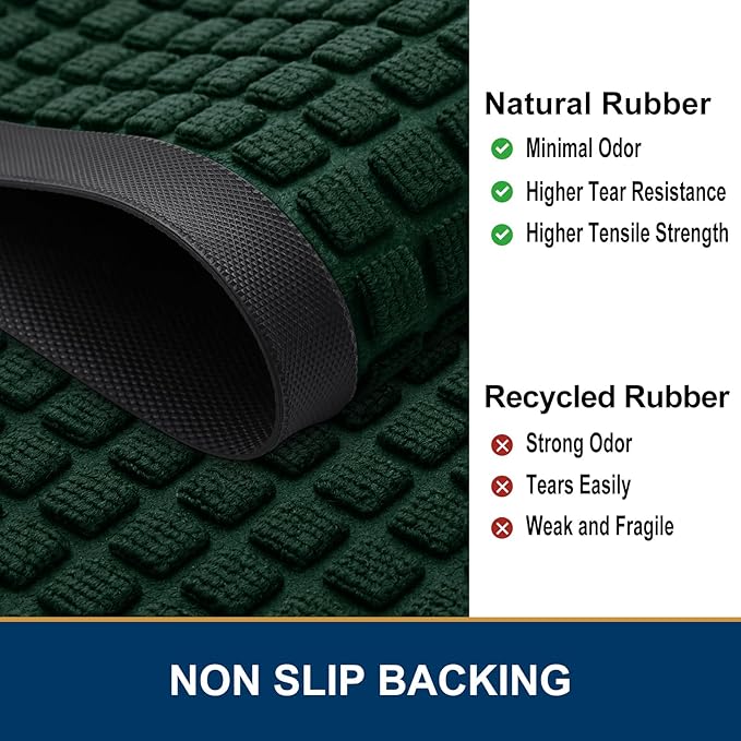 Smiry Front Door Mat Outside Entrance, Heavy Duty Natural Rubber Doormat, Non Slip, Trap Dirt and Moisture, Easy Clean, Low Profile Welcome Floor Mats for Indoor Outdoor Entry, 47x23 Inch, Black Green
