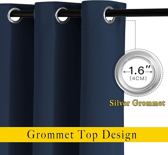 NICETOWN Blackout Curtains for Windows 90 inch Length - Grommet Energy Saving Thermal Drapes Sound Reducing Heat Blocking Window Treatments for Living Room (Navy, 2 Panels, W52 x L90)